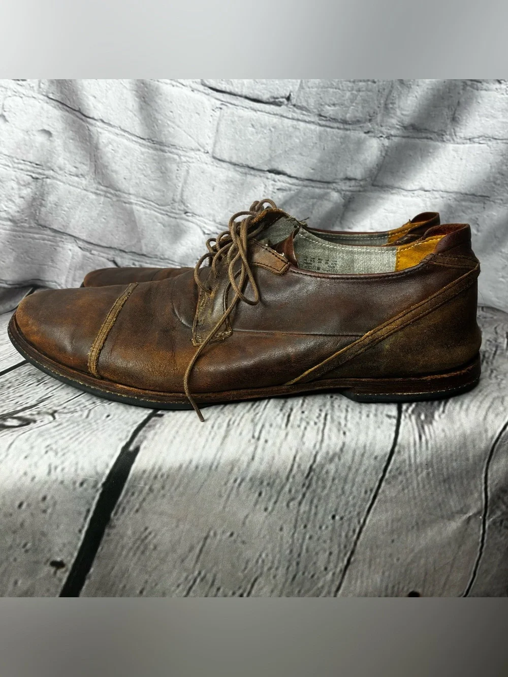 Patina Distressed Brown Leather Lace Up Soft Steampunk Suede Heel Oxfords Sz 10